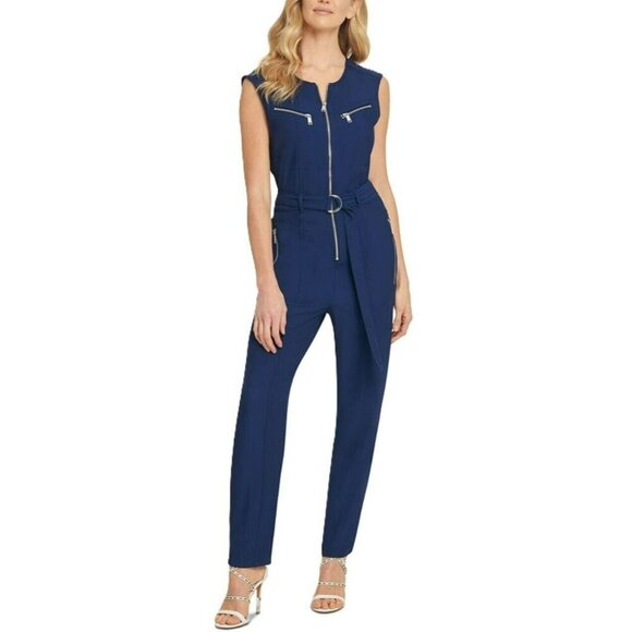 DKNY Pre-Loved Size 14 Navy Sleeveless Zip-Up Polyester Spandex Jumpsuit - Picture 1 of 12